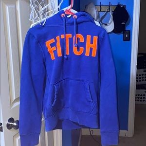 Abercrombie & Fitch Blue Hoodie with Orange 'FITCH' Logo